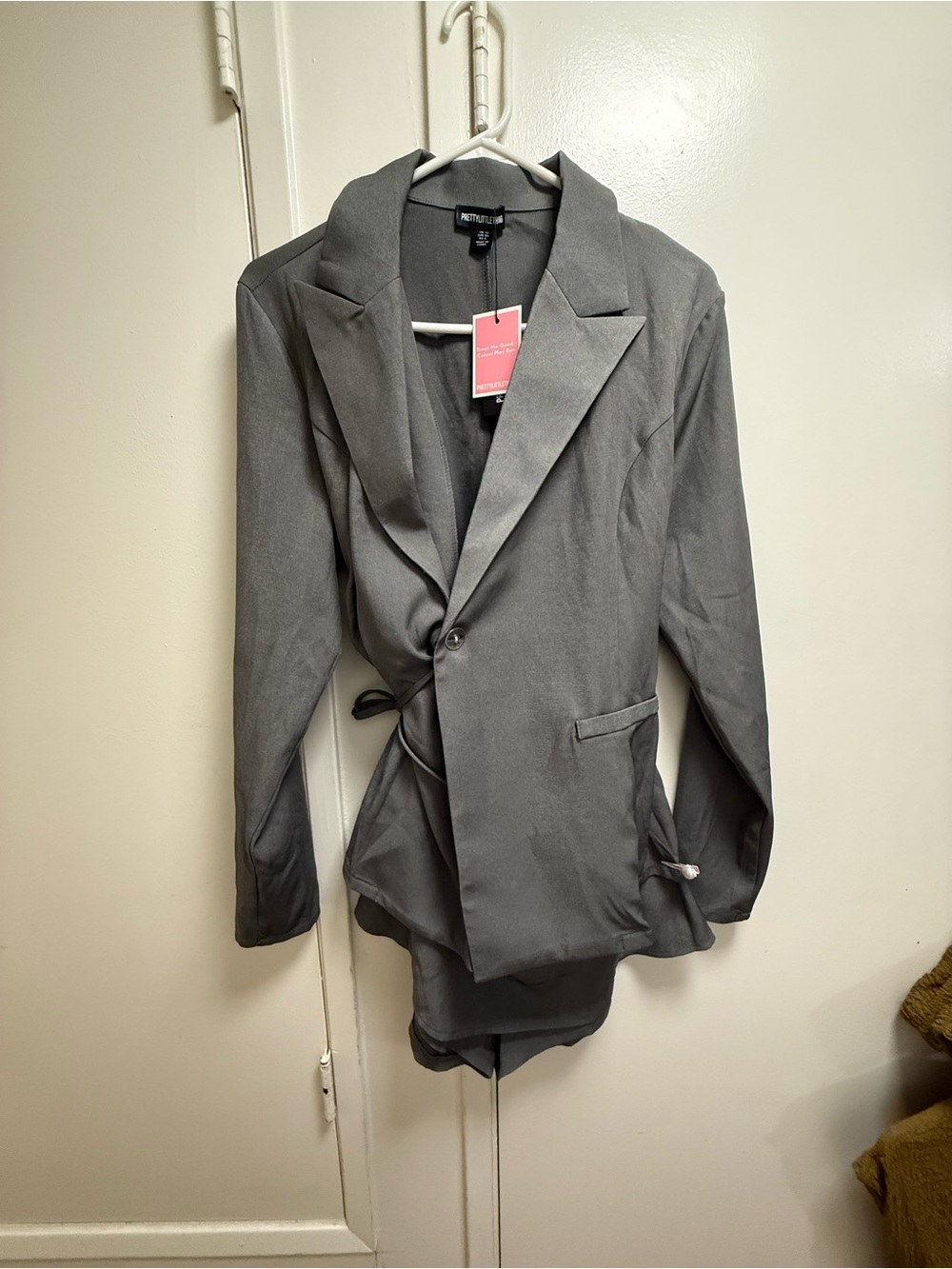 PrettyLittleThing Gray Single-Button Wrap Blazer